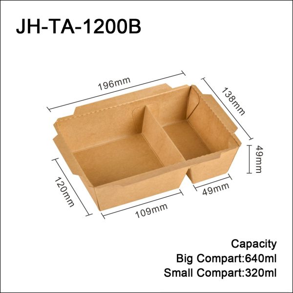Prodelpak Dual Take out Tray with clear lid JH-TA-1200B -Kraft brown X200P