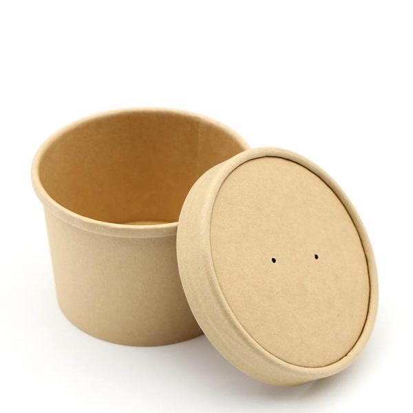 20oz Soup Bowl Paper Kraft with Paper Lid X500P - Image 2