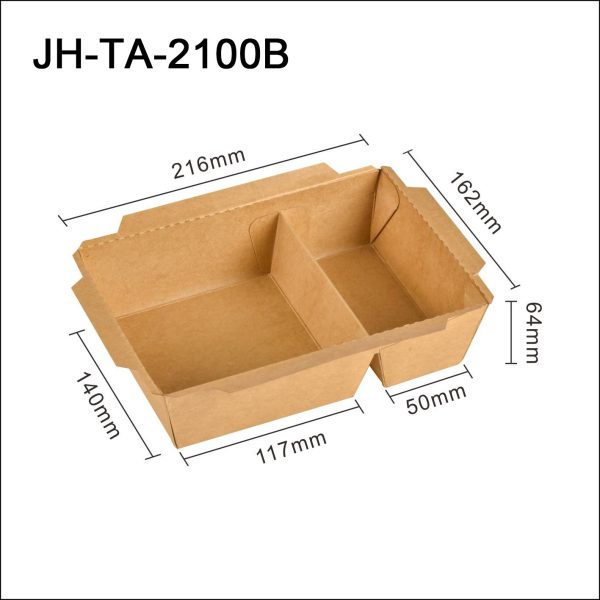Prodelpak Dual Take out Tray with clear lid JH-TA-2100B -Kraft brown X200P