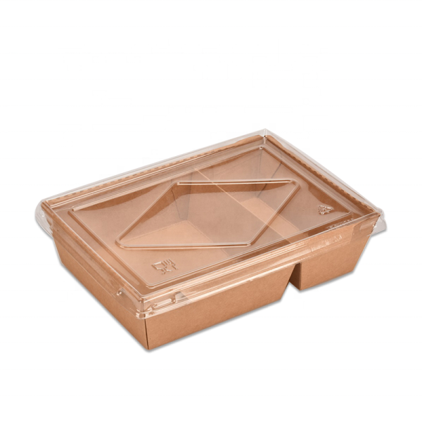 Prodelpak Dual Take out Tray with clear lid JH-TA-2100B -Kraft brown X200P - Image 2